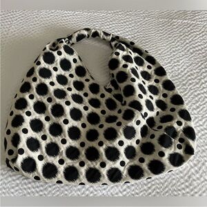 Biita Hobo shoulder bag in polka dot black and cream fabric purse